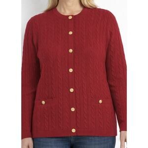 Talbots Cardigan Women’s Petites P Red Wool Cable Knit Gold Button Vintage